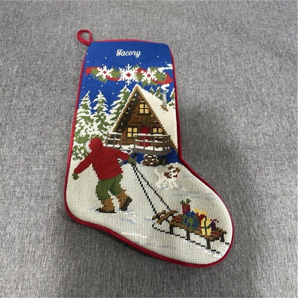 L.L.Bean Personalized Christmas Stocking Jacory Cotton 20in Needlepoint